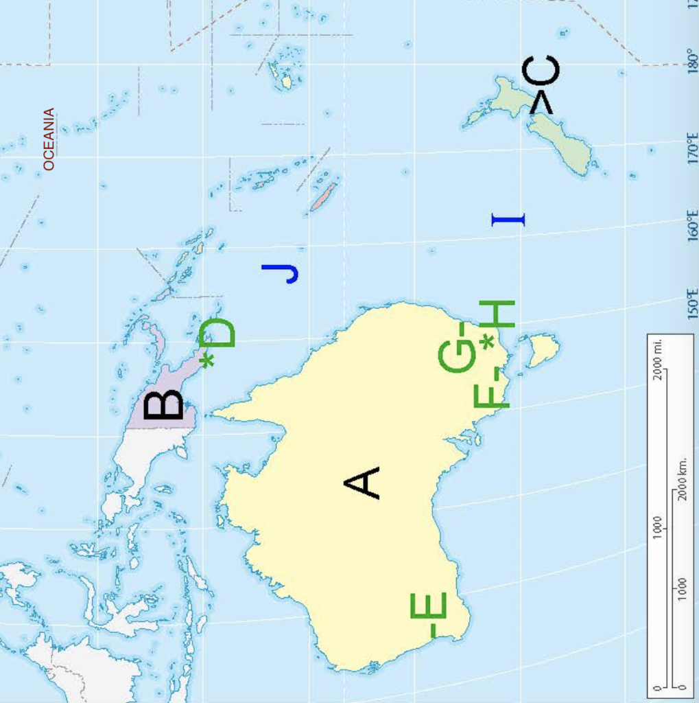 Solved Black letters on the map are countries; green letters | Chegg.com