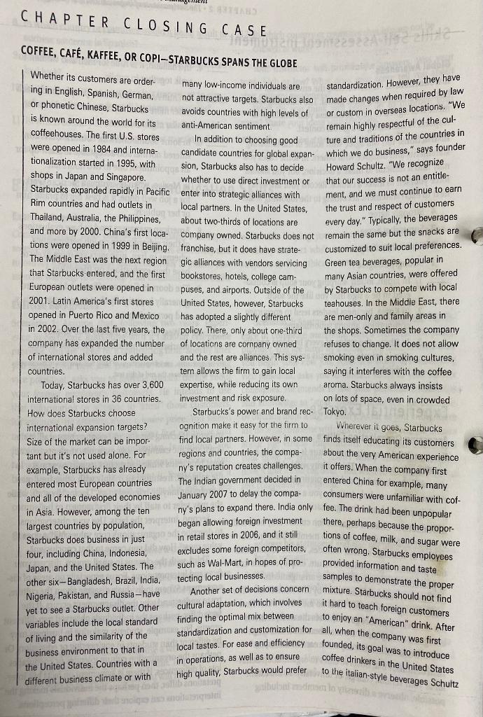 Solved CHAPTER CLOSING CASE COFFEE, CAFÉ, KAFFEE, OR