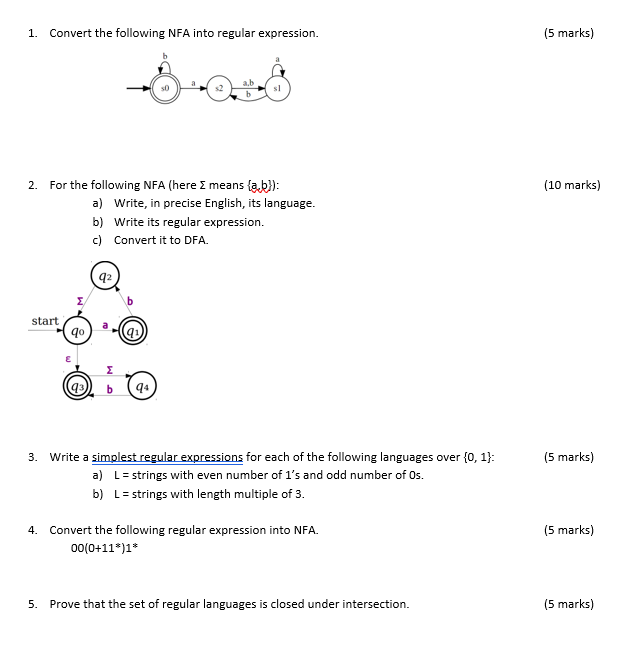 Solved 1. Convert The Following NFA Into Regular Expression. | Chegg.com