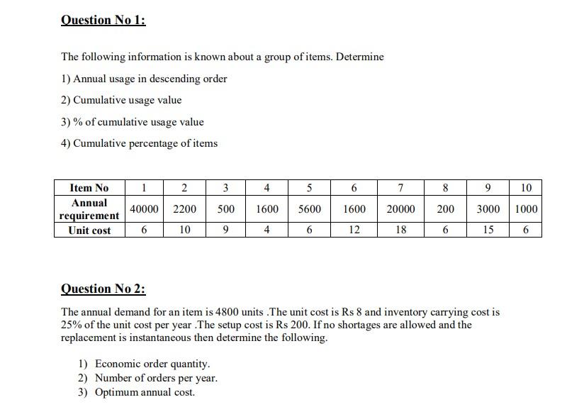 Solved Question No 1: The following information is known | Chegg.com