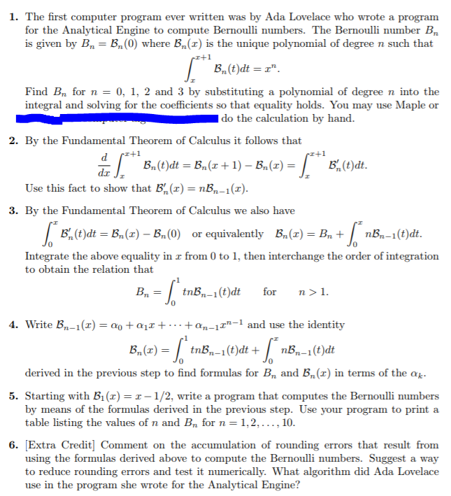 1. The first computer program ever w ritten was by | Chegg.com