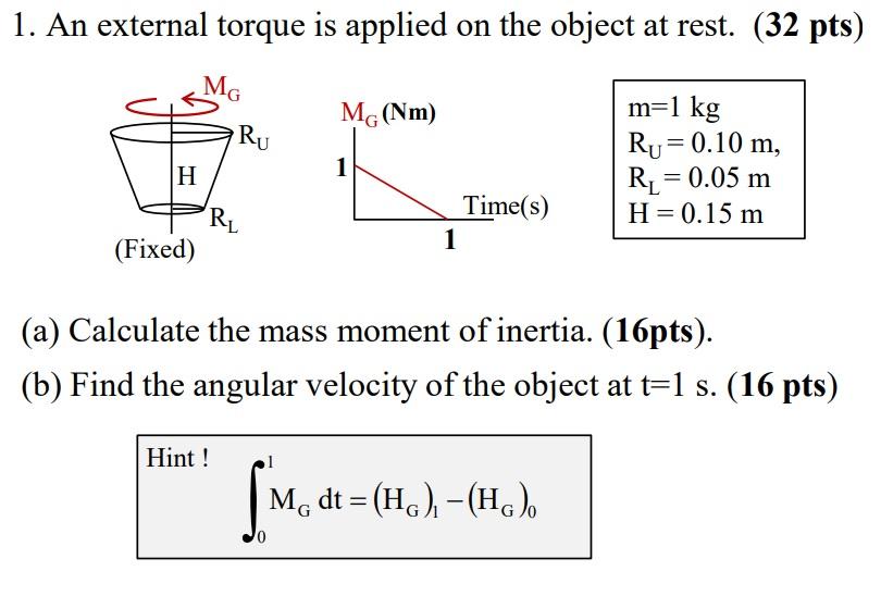Solved 1. An external torque is applied on the object at | Chegg.com