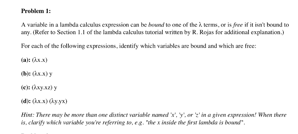 Solved Problem 1: A variable in a lambda calculus expression | Chegg.com