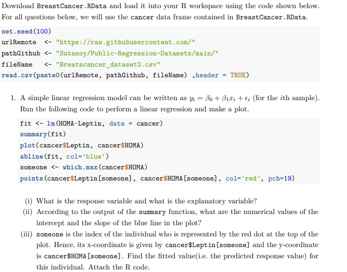 Download Breast Cancer. RData and load it into your R | Chegg.com