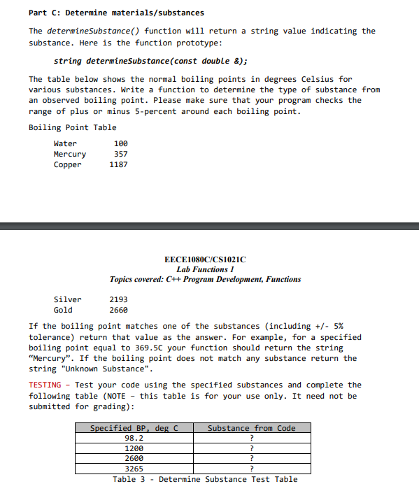 Solved Part C: Determine Materials/substances The Determine | Chegg.com