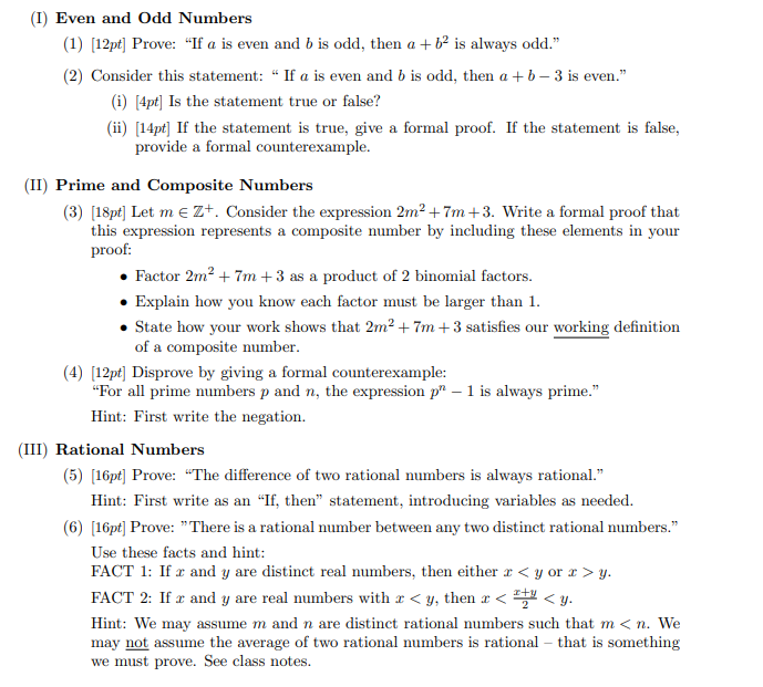 Solved (I) Even And Odd Numbers (1) [12pt] Prove: "If A Is | Chegg.com