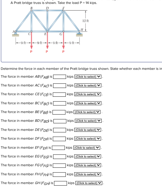 Solved A Pratt Bridge Truss Is Shown Take The Load P 14