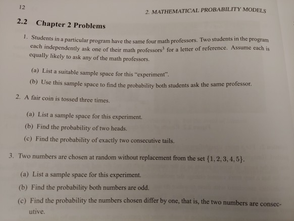 Solved 2. MATHEMATICAL PROBABILITY MODELS 2.2 Chapter 2 | Chegg.com