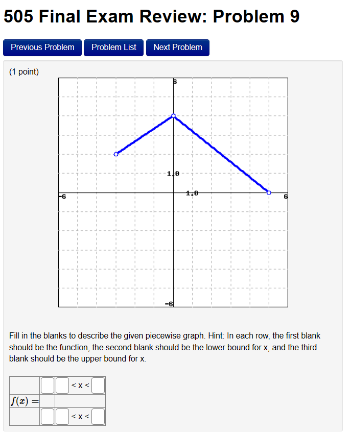 Solved 505 Final Exam Review: Problem 9 (1 point) Fill in | Chegg.com