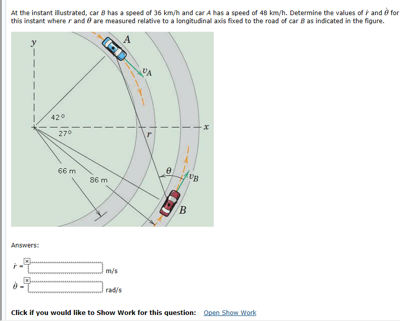 Solved At the instant illustrated, car B has a speed of 36 | Chegg.com