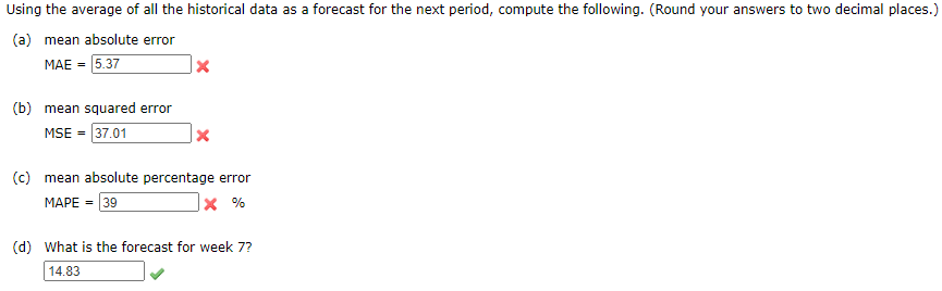 Solved Using the average of all the historical data as a | Chegg.com