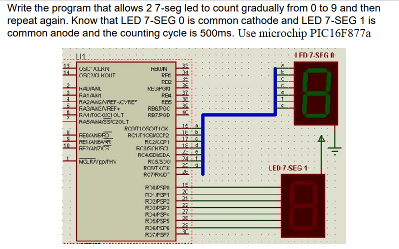 Solved Write the program that allows 2 7-seg led to count | Chegg.com