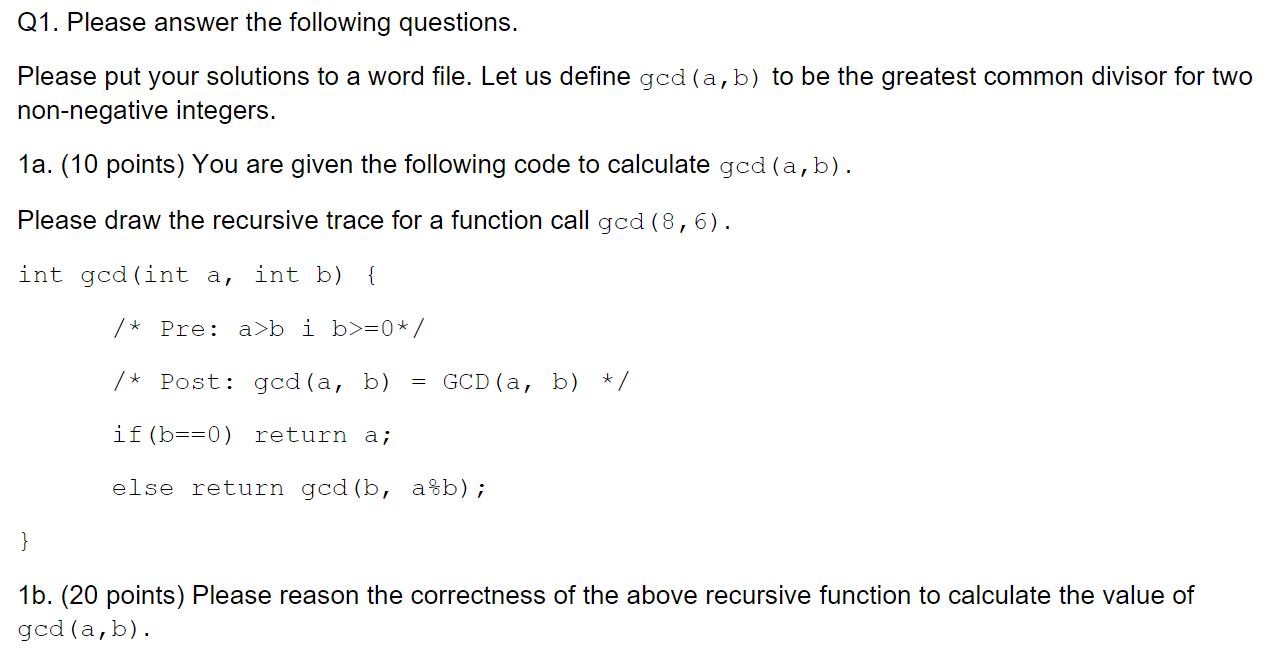 Solved Q1. Please answer the following questions. Please put | Chegg.com