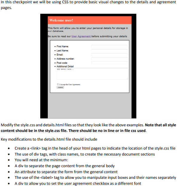 Solved In this checkpoint we will be using CSS to provide | Chegg.com
