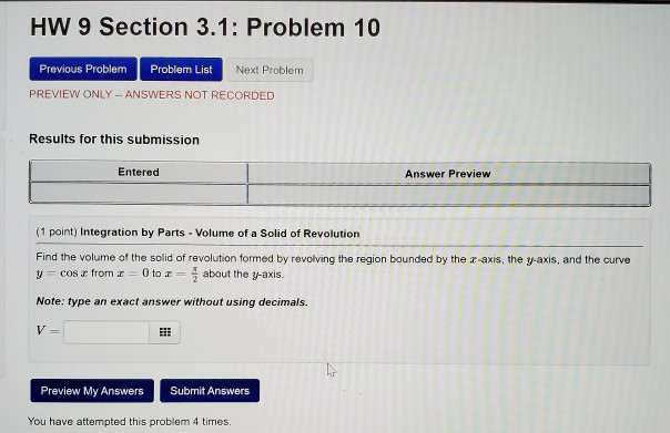 Solved HW 9 Section 3.1: Problem 10 Previous Problem Problem | Chegg.com