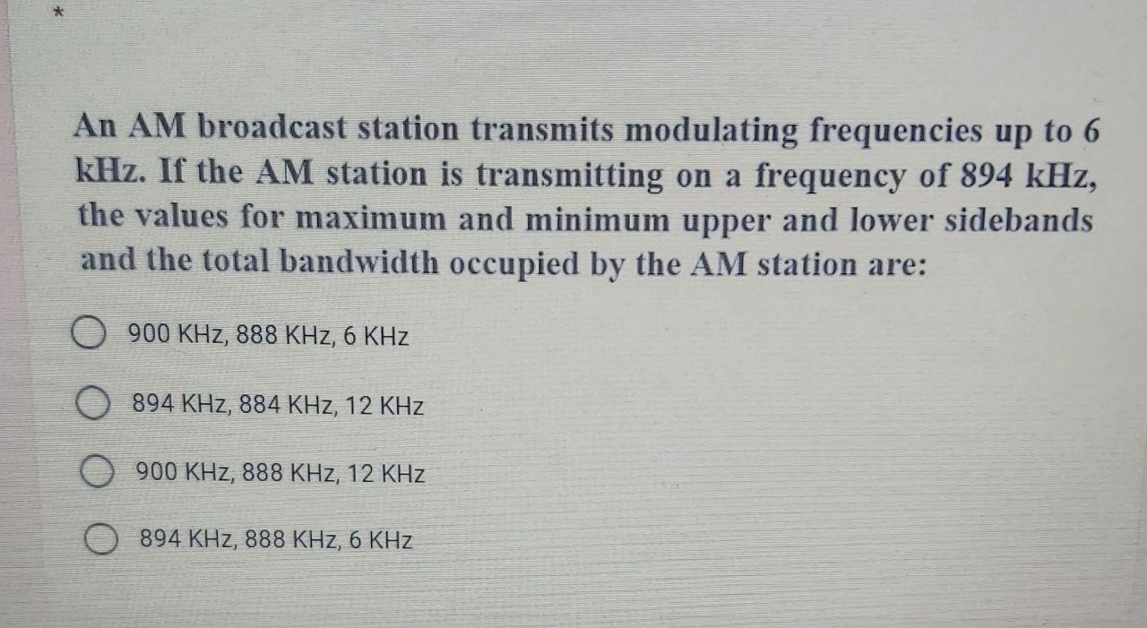 Solved An AM Broadcast Station Transmits Modulating | Chegg.com