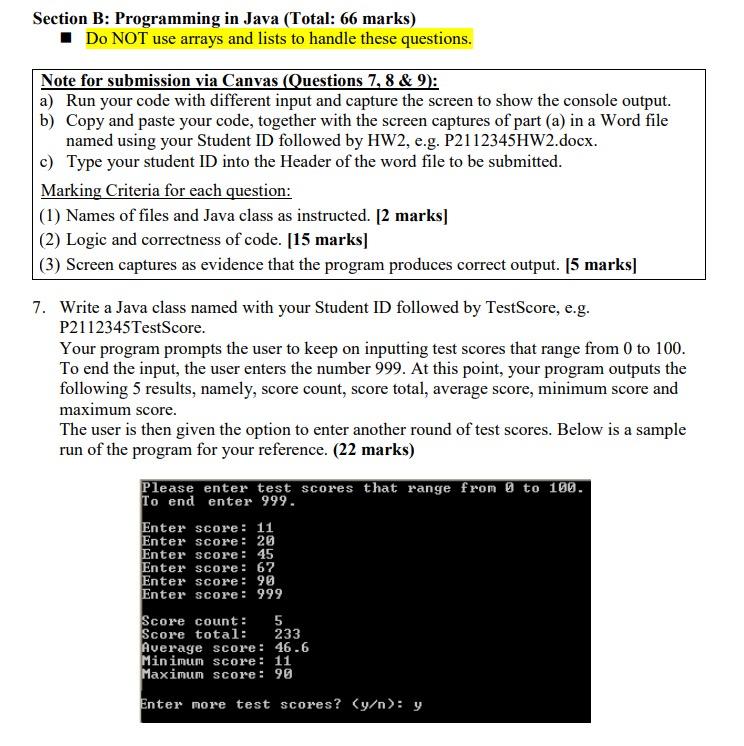 Solved Section B: Programming in Java (Total: 66 marks) Do | Chegg.com