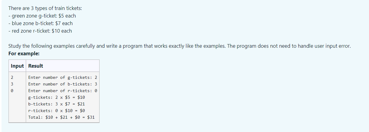 Solved There are 3 types of train tickets: - green zone | Chegg.com