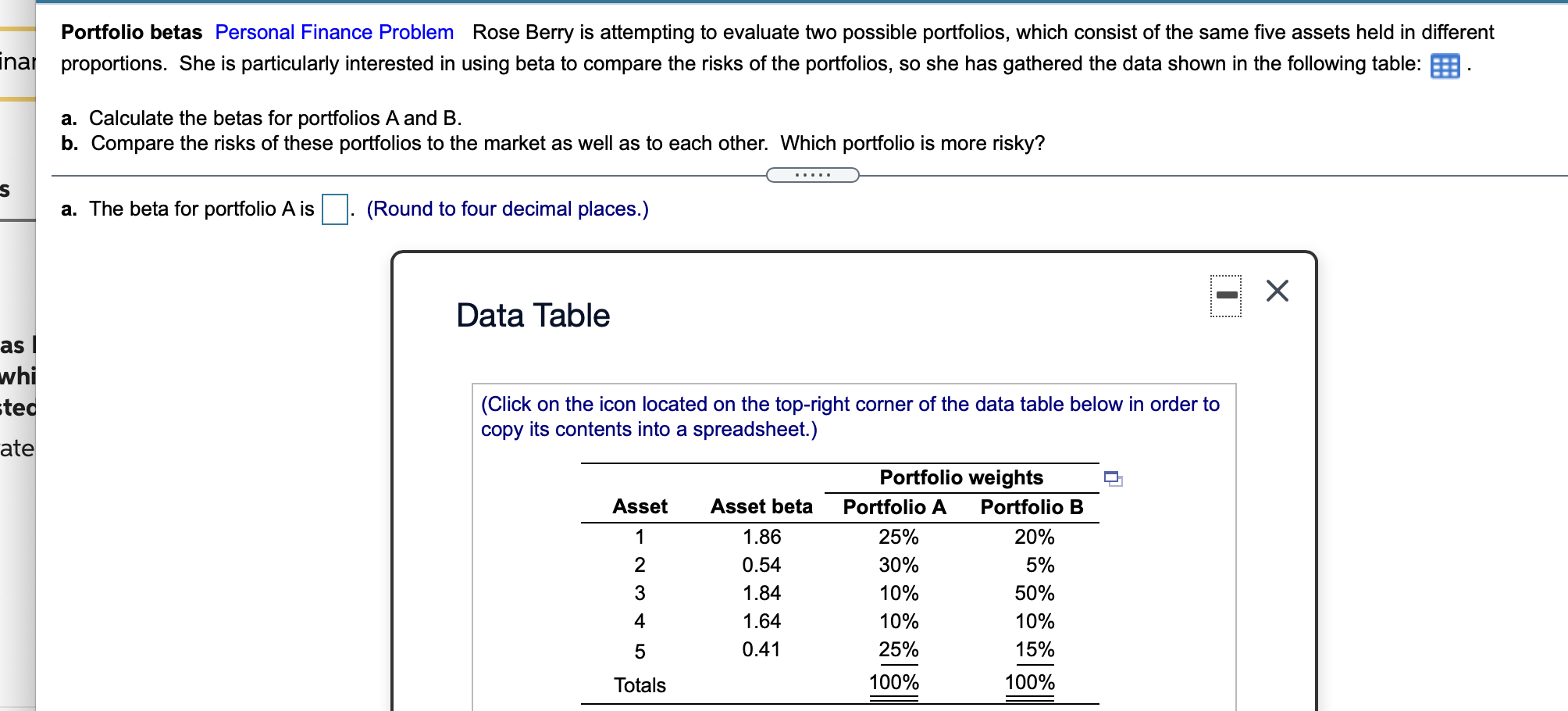 Solved Portfolio betas Personal Finance Problem Rose Berry