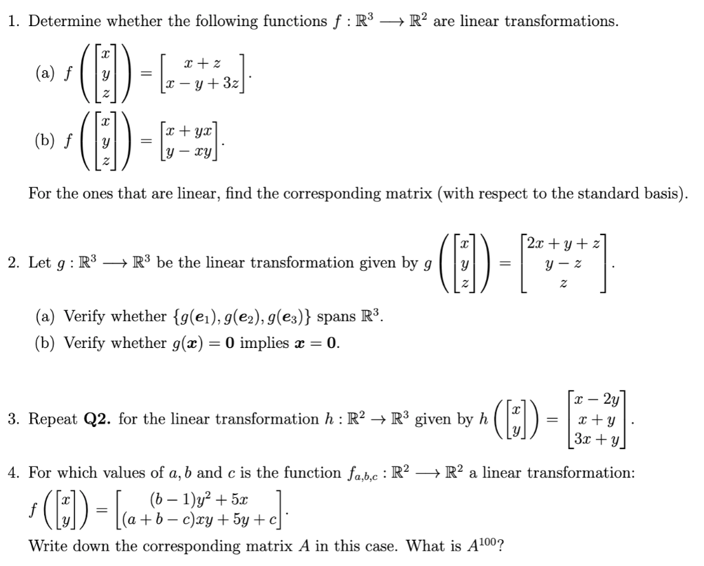 Solved 1. Determine whether the following functions f R3 >