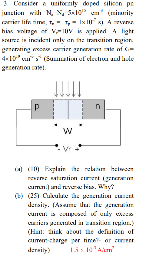 Solved 3. Consider a uniformly doped silicon pn junction | Chegg.com