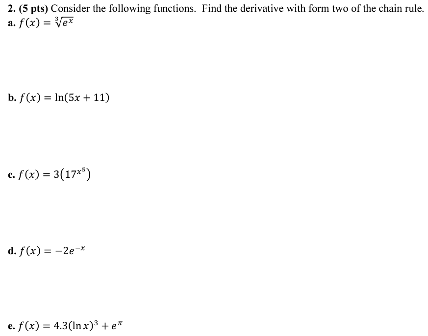 Solved 2. (5 pts) Consider the following functions. Find the | Chegg.com