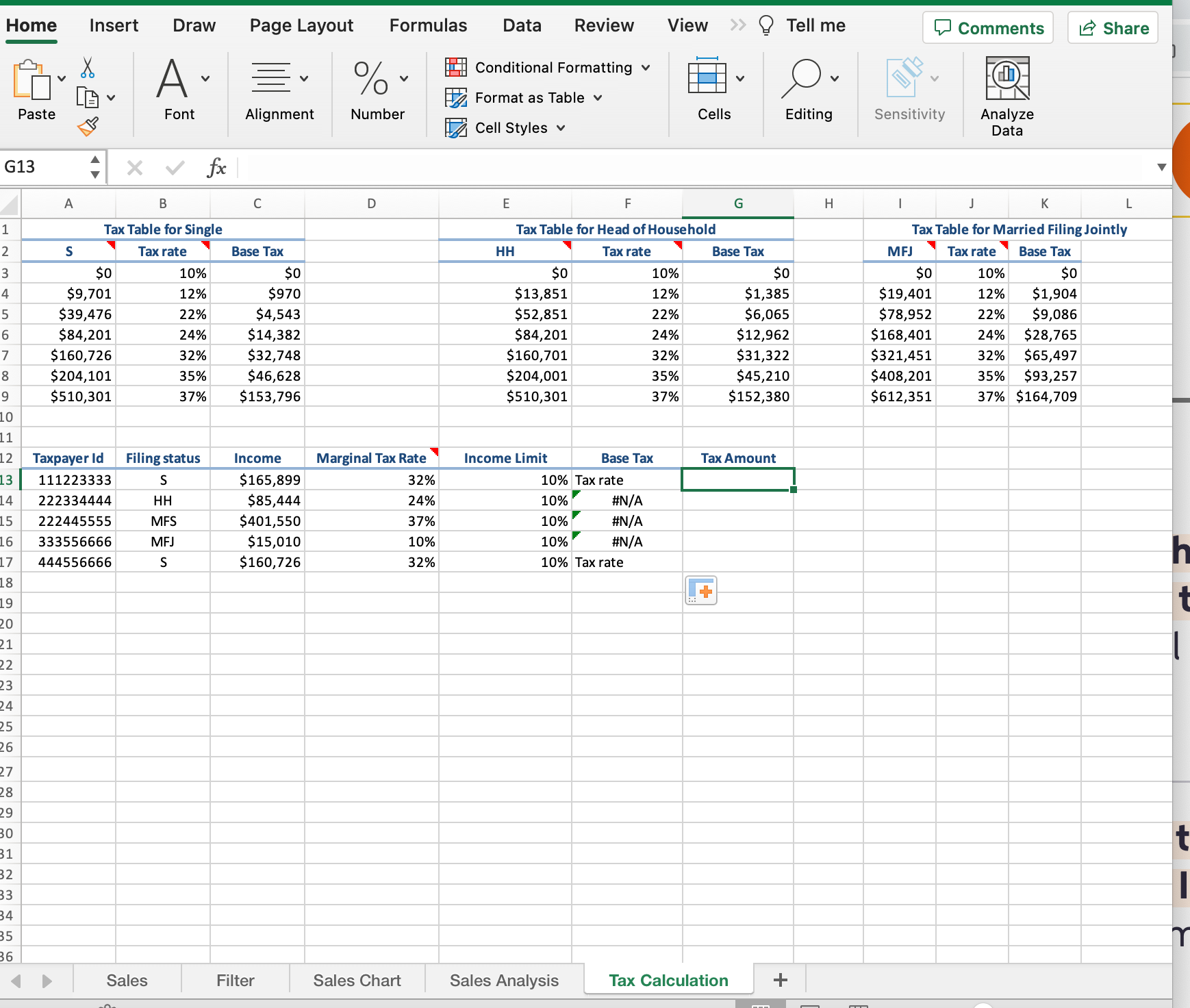 Solved Tax Calculation Worksheet 1) In cell E13, retrieve | Chegg.com