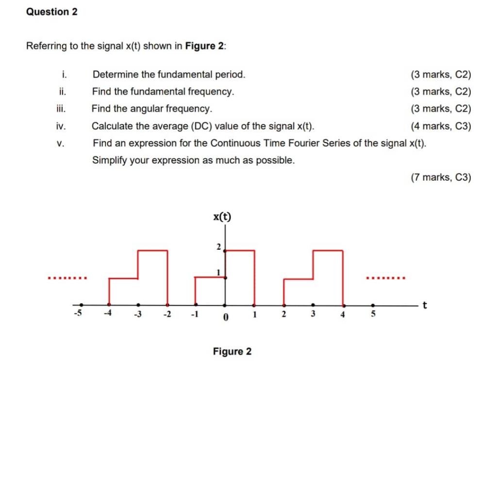 Solved Question 2 Referring to the signal x(t) shown in | Chegg.com