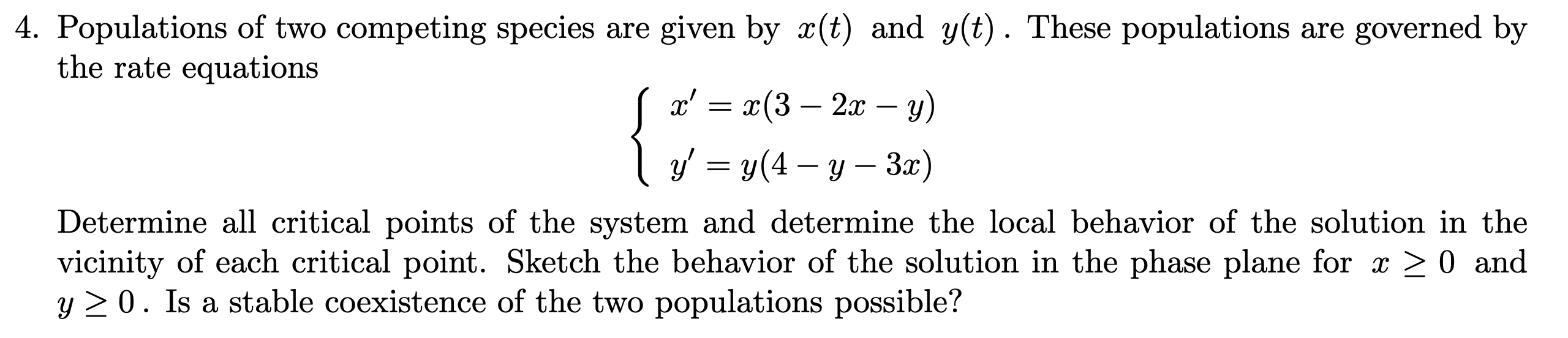 Solved 4. Populations of two competing species are given by | Chegg.com