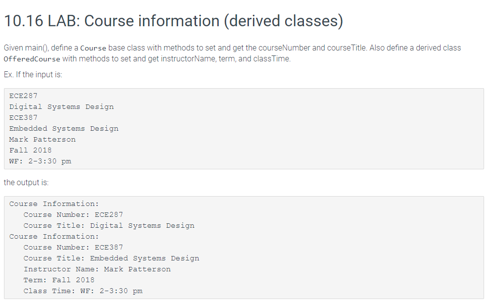 Solved Lab Course Information Derived Classes Given Chegg Com