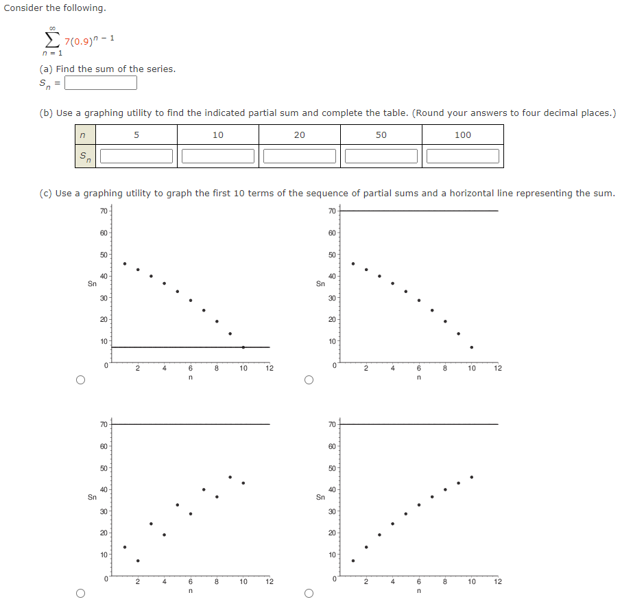 Solved Consider the following. ∑n=1∞7(0.9)n−1 (a) Find the | Chegg.com