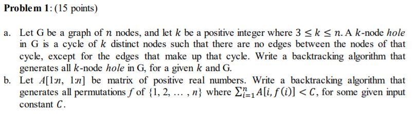 Solved Problem 1: (15 points) a. Let G be a graph of n | Chegg.com