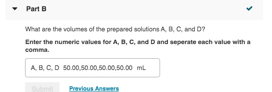 Part A What are the volumes of the stock solutions A, | Chegg.com