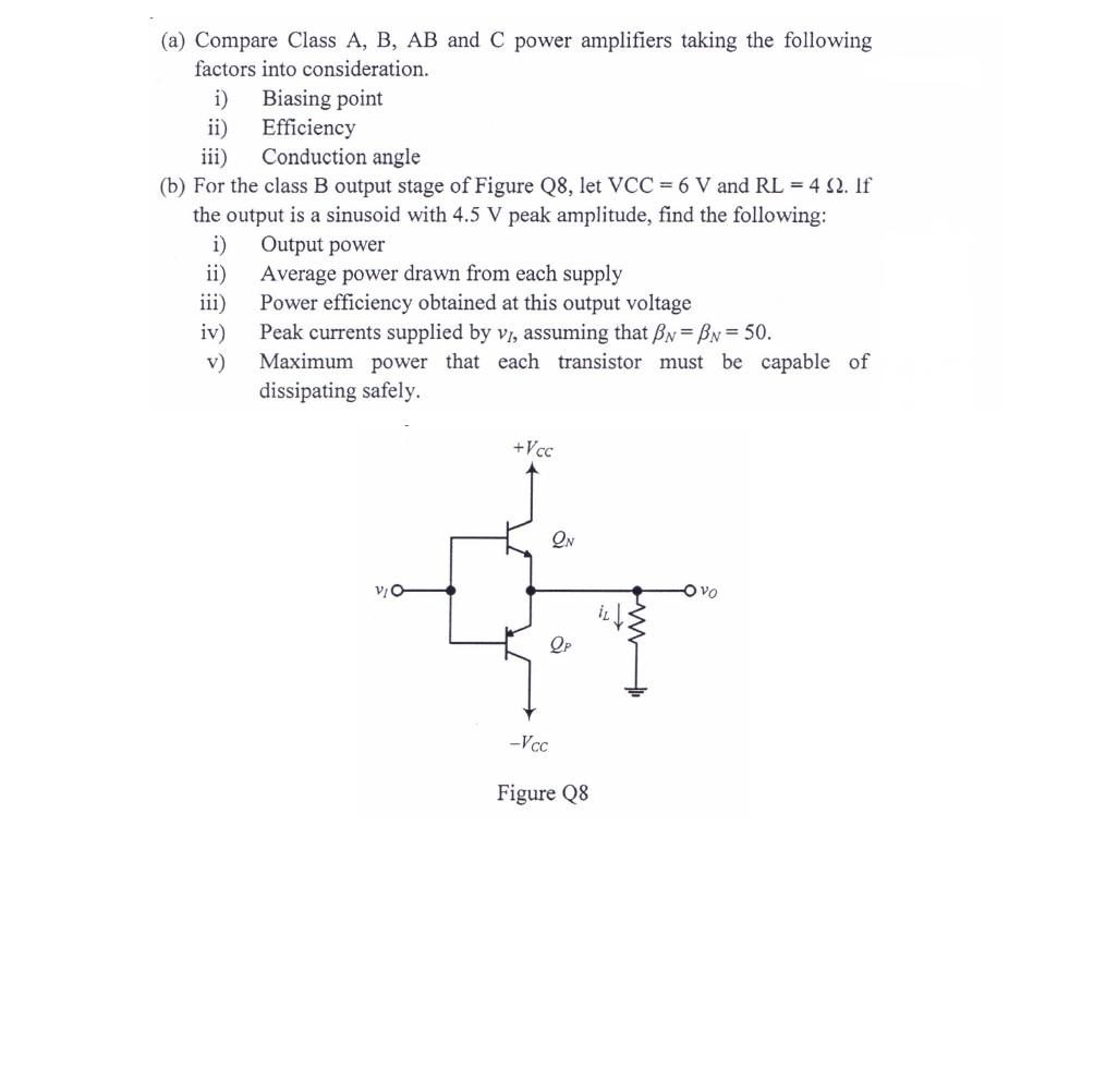 Solved Iii) (a) Compare Class A, B, AB And C Power | Chegg.com