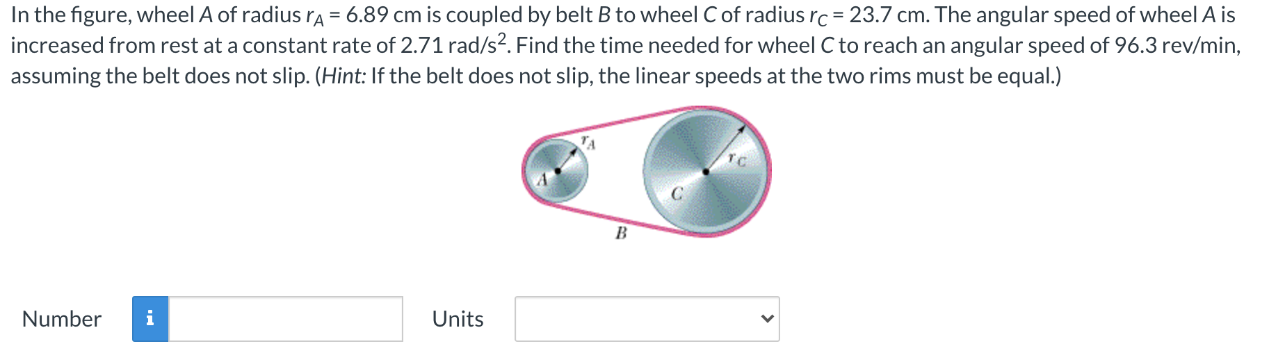 Solved In the figure, wheel A of radius ra = 6.89 cm is | Chegg.com