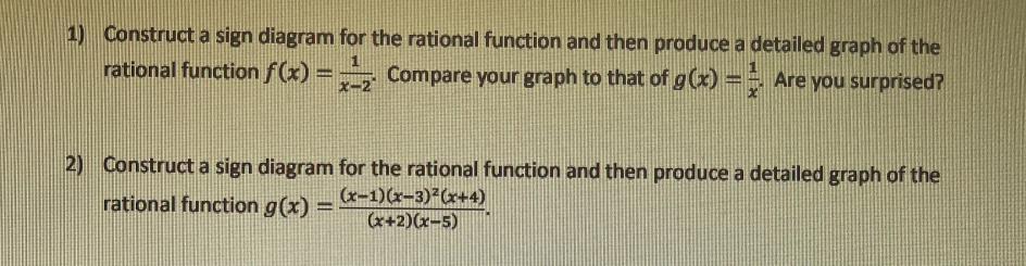 Solved 1) Construct a sign diagram for the rational function | Chegg.com