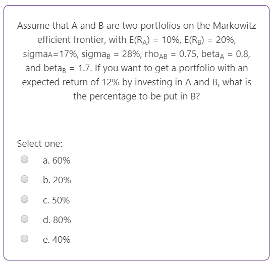 Solved Assume That A And B Are Two Portfolios On The | Chegg.com