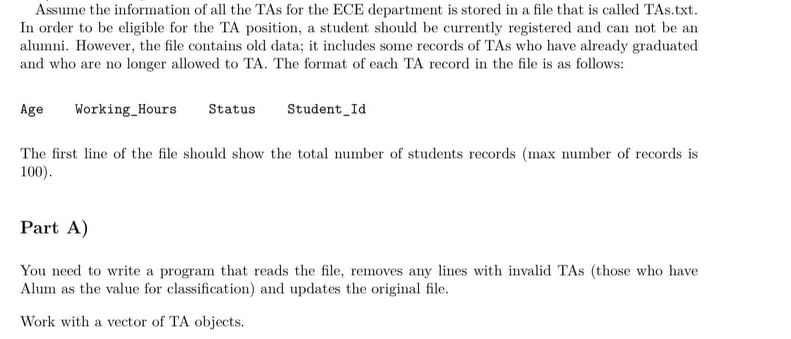 Solved Assume the information of all the TAs for the ECE | Chegg.com