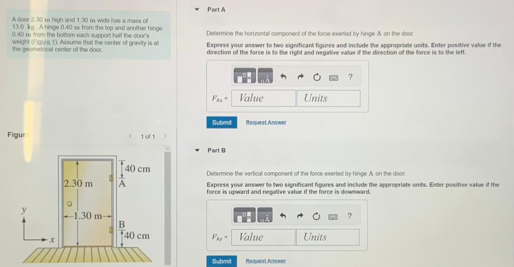 Solved A Door 2.30 M High And 1.30 M Wide Has A Mass Of 13.0 | Chegg.com