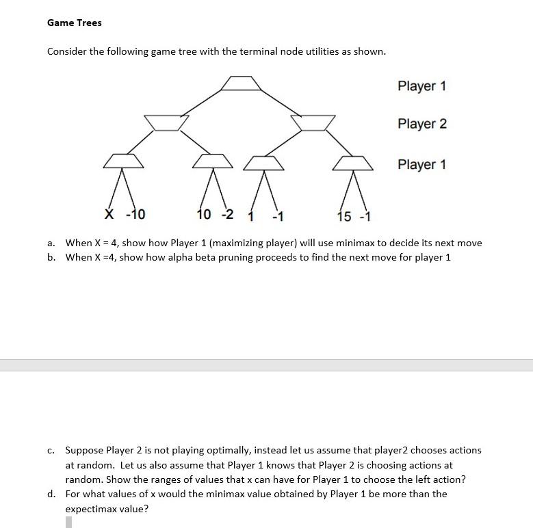 Solved Game Trees Consider the following game tree with the | Chegg.com
