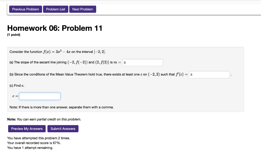 Solved Homework 06: Problem 11 (1 point) Consider the | Chegg.com