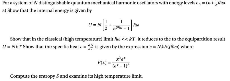 Solved For a system of N ﻿distinguishable quantum mechanical | Chegg.com