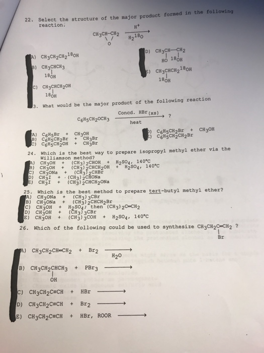 Solved 22. Select the structure of the major product formed | Chegg.com