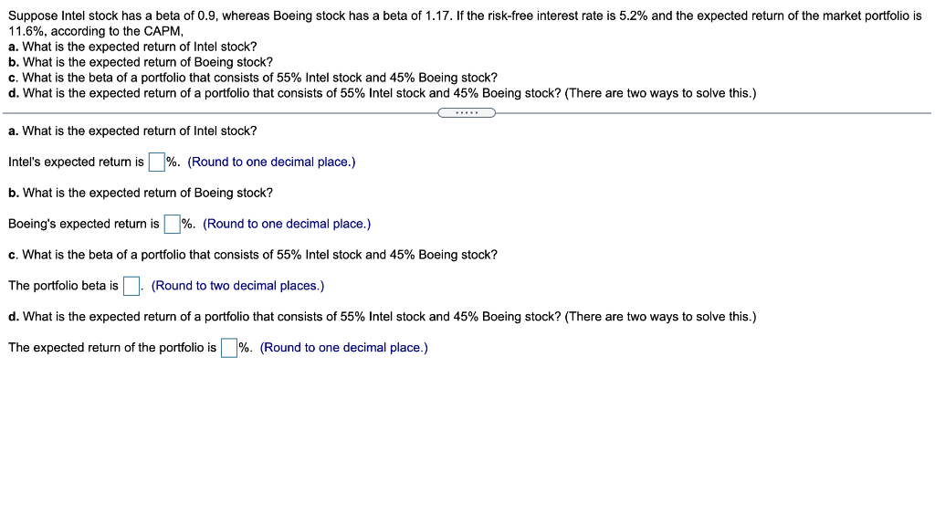 Solved Suppose Intel stock has a beta of 0.9, whereas Boeing