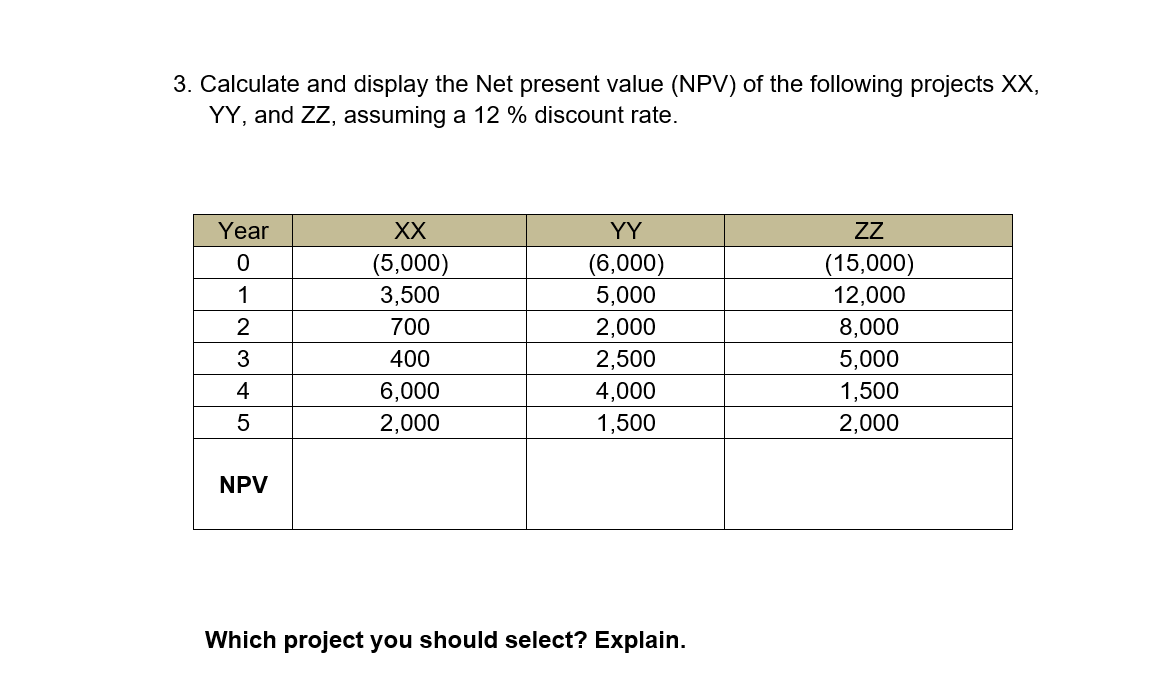 Solved 3. Calculate and display the Net present value (NPV) | Chegg.com