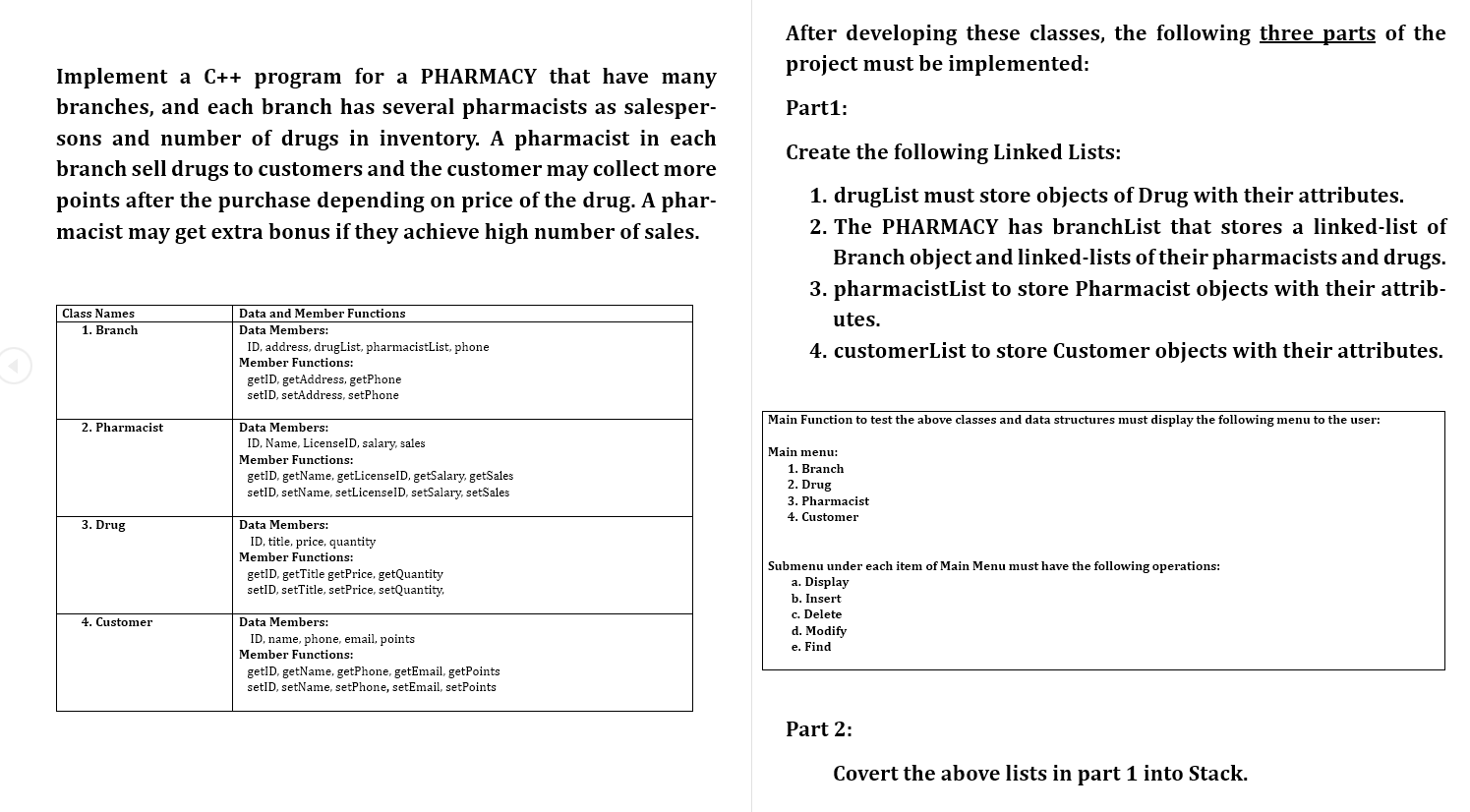 Solved project c++ Data structuresC++ program for a PHARMACY | Chegg.com