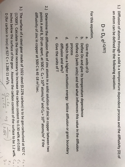 Solved 1.) Diffusion of atoms through a solid is a | Chegg.com