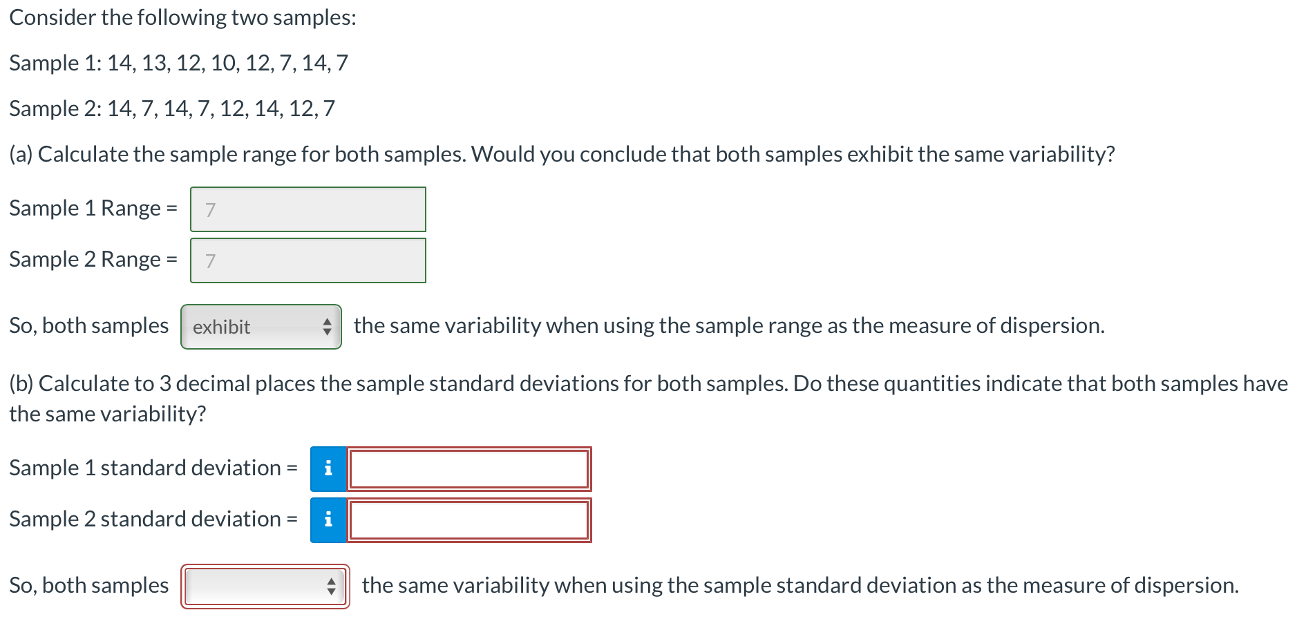 Solved Consider The Following Two Samples: Sample 1: | Chegg.com