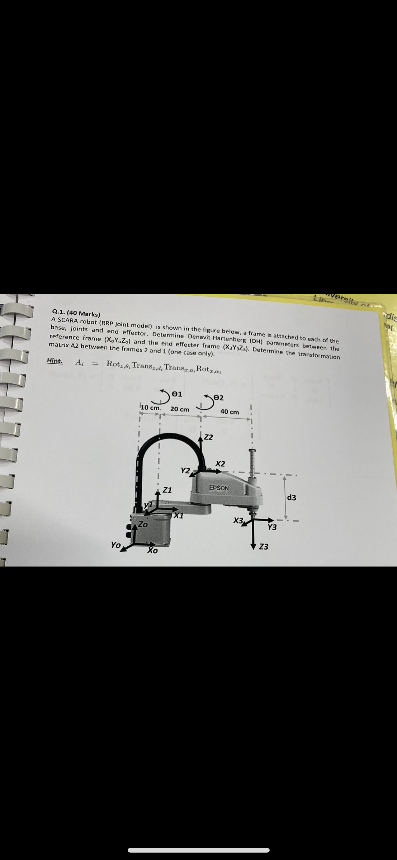 Q.1. (40 Marks) A SCARA robot (RRP joint model) is | Chegg.com