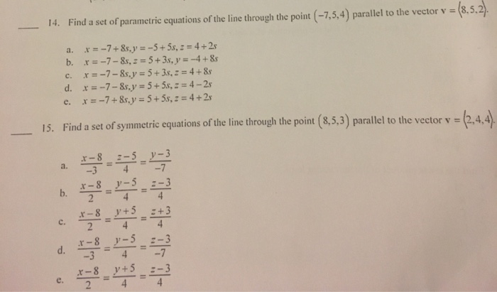 Solved 14. Find a set of parametric equations of the line | Chegg.com